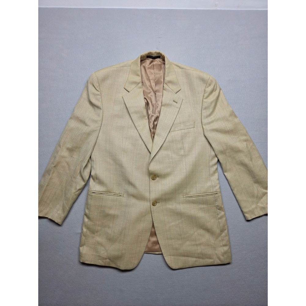 Lauren Ralph Lauren 42R Silk Wool Blazer Tan Herringbone Windowpane Sport Coat